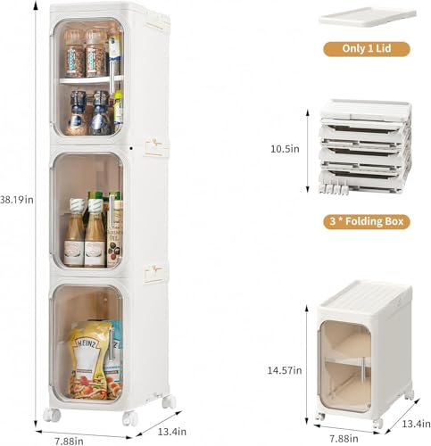 3-Tier Slim Narrow Bathroom Storage Cabinet, Cream White - view 2