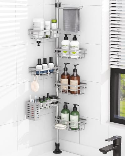 Shower Caddy Corner Tension Pole,Stainless Steel Shelves Bathroom Organizer