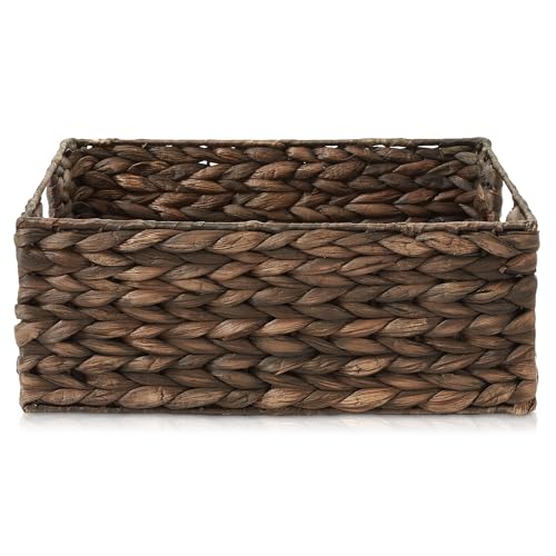 Set of 4 Water Hyacinth Pantry Baskets, 10" x 13" x 5", with Chalkboard Labels and Chalk Marker - Espresso, Woven Storage Bin Organizers for Kitchen Shelves - view 4