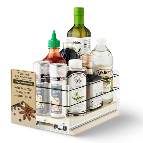 Heavy Duty Kitchen Spice Rack Storage - Pull Out Drawers For Kitchen Cabinets - Sliding Pantry Organizers - Seasoning Cabinet Pull Out Shelves - Made in USA - 5.75"W x 5.0"H x 10.6"D
