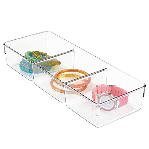 Plastic 3-Section Drawer Organizer for Kitchen, Bathroom, or Office Storage - Clear