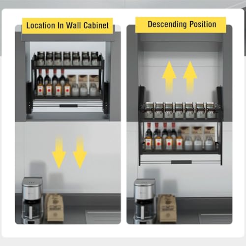 Cabinet Pull Down 2 Tier Pull Down Cabinet Organizer Pull Down Shelves, Aluminum Pull Out Shelf System, Space Saver Board for Kitchen Appliance Lift Upper Cabinet,One Color,Cabinet 600mm - view 4