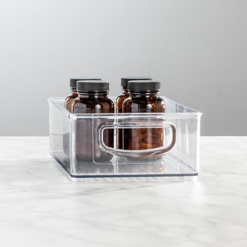 Plastic Bathroom Storage Container Bins w/ Handles - Closet, Cabinet, Vanity, Cupboard Shelf Organization, Hair Tools Accessory Organizer - Ligne Collection; Clear, 10x6x3 (Pack of 1) - view 2