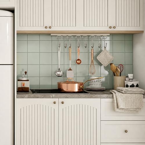 2PCS Utensil Racks with 8 Hooks 17 Inch White Kitchen Utensil Holders Hanging Utensil Rack Multifunctional (17 inch White) - view 6