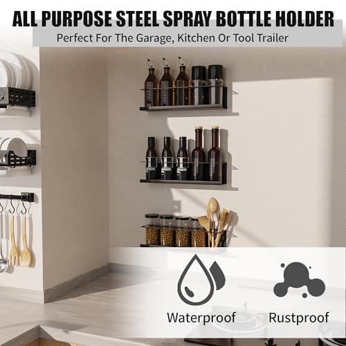 6 Pack Spray Bottle Holder Wall-Mounted, Aerosol Spray Can Holder Storage Rack, Heavy-Duty Paint Bottle Organizer with 30 Holes, Steel Black Spray Rack for Garage, Shop, Home or Tool Trailer - view 3