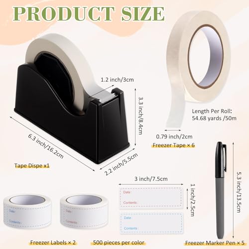 14 Pcs Freezer Tape Kit with Dispenser, Labels, Markers, White - view 3