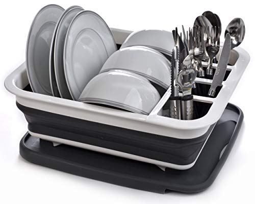 Pop-Up Collapsible Dish Drying Rack: Convenient Storage, Drains into Sink, Eight Large Plate Capacity, Sectional Cutlery and Utensil Compartment. Compact and Portable Design. - view 6