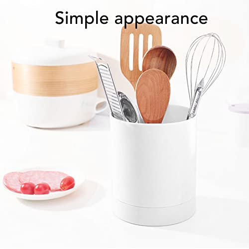 Utensil Holder, 360 Degree Rotating Utensil Holder with 3 Compartment and Non Slip Base Kitchen Organizer for Countertop Storage, Tableware Crock, Utensil Crocks, Chopstick Rack (White) - view 3