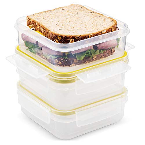 Biokips Sandwich Containers (Set of 3) – Airtight Food Storage Containers – BPA-Free Lunch Containers for w/ Locking Lids – Microwave & Dishwasher Safe Sandwich Box Container Set