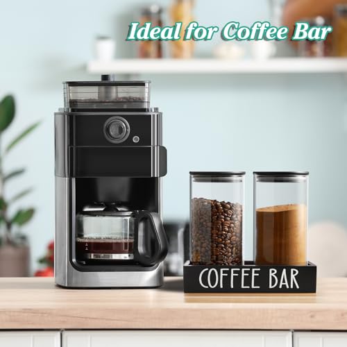 Glass Coffee Canister for Ground Coffee - 2Pcs 45oz Coffee and Sugar Container Set with Airtight Bamboo Lids and Black Tray - Farmhouse Coffee Bean Storage Jars for Coffee Bar Decor and Accessories - view 4