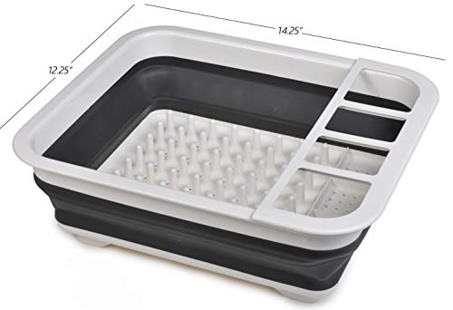 Pop-Up Collapsible Dish Drying Rack: Convenient Storage, Drains into Sink, Eight Large Plate Capacity, Sectional Cutlery and Utensil Compartment. Compact and Portable Design. - view 2