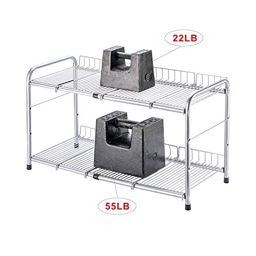 2 Tier Under Sink Organizers and Storage Rack Expandable Cabinet Shelf for Kitchen Bathroom Silver (17-25 inches) - view 5