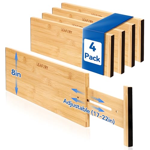 4 Pack 8" Deep Bamboo Drawer Dividers, 17-22" Expandable Kitchen Organizers