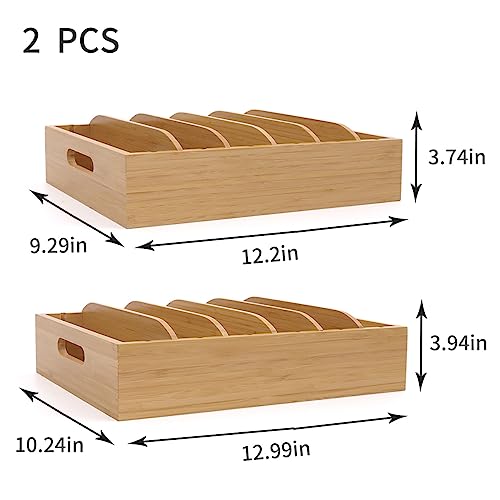 Bamboo Lid Holder Food Container, Kitchen Organizer with 5 Adjustable Dividers, Cabinet Organizer for Food, Kitchen Gadget, Container Lids (2pcs) - view 2
