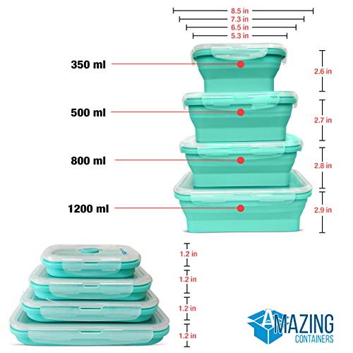 Collapsible Silicone Food Storage Container Set of 4 with Lids | Stackable | Microwaveable | Freezer, Dishwasher Safe| BPA Free - view 2