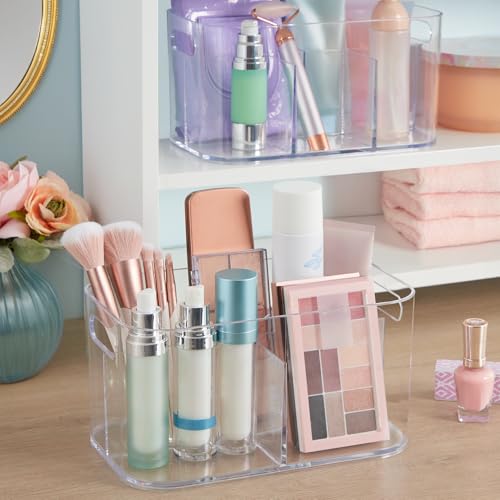 Bliss 5-Compartment Plastic Cosmetics Storage Organizer, Set of 2 | Clear | Rectangular Divided Makeup Bin & Vanity Caddy with Pass-Through Handles | Round Corner Design | Made in USA - view 6