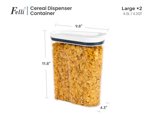 Cereal Container Storage Airtight Holds 32 oz Family Size Breakfast Box with Flip Top Lid, Stackable Acrylic Dry Food Dispenser, Protein Granola Oats Grains, Crunch Keeper (Large 4.1Qt - 2pk) - view 3