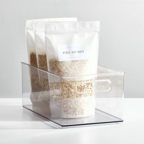 Plastic Stackable Kitchen Organizer - Storage Bin with Handles for Refrigerator, Freezer, Cabinet, and Pantry Shelves Organization - Food Container - 2 Pack - Clear - view 6