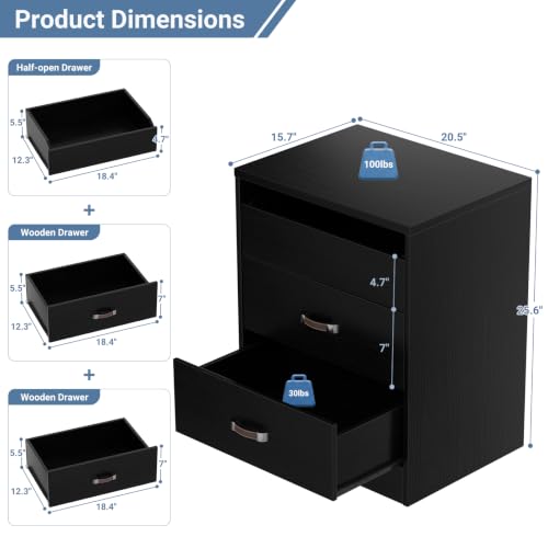 20.5" Closet Drawers Wood Closet Organizers and Storage Black - view 3