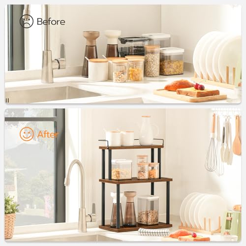 Kitchen Countertop Organizer, Moveable Corner Shelf, Desktop Storage Organizer for Countertop, Office Desk, Living Room, Rustic Brown and Black BF02TL01 - view 4
