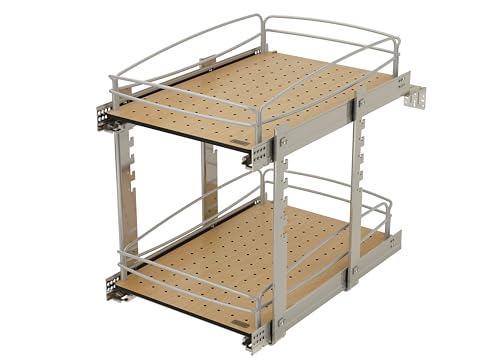 2 Tier Pull Out Kitchen Cabinet Storage Organizer with Solid Bottom & Undermount Soft-Close Full Extension Slides, Min Opening Width of 14", 54BK-15SC-2-1