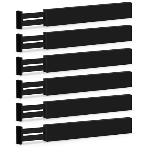 6-Pack Drawer Dividers 2.6-Inch High Dresser Organizer 16 to 22 Inch, Black