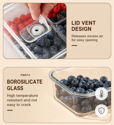 2 Pack 56oz Glass Berry Container for Fridge,with Removable Colander and Vent Valve,Fresh Fruit and Vegetable Storage Set - view 6