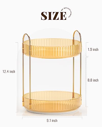 Bathroom Organizer Countertop, Rotating Makeup Organizer for Vanity, 2-Tier Make Up Organizers and Storage, Vanity Tray Shelf for Cosmetic, Skin Care, Lotions (Champagne Gold) - view 3