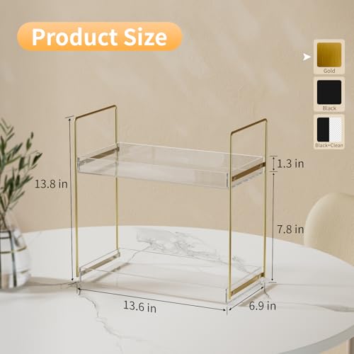 2 Tier Bathroom Counter Organizer Gold Acrylic Tray Vanity - view 2