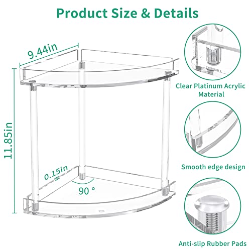 2 Tier Acrylic Bathroom Counter Organizer, Clear Bathroom Countertop Corner Organizer, 2-Tier Corner Storage Shelf Vanity Trays, Home Storage Holder for Makeup Cosmetics Perfume Organizer - view 3