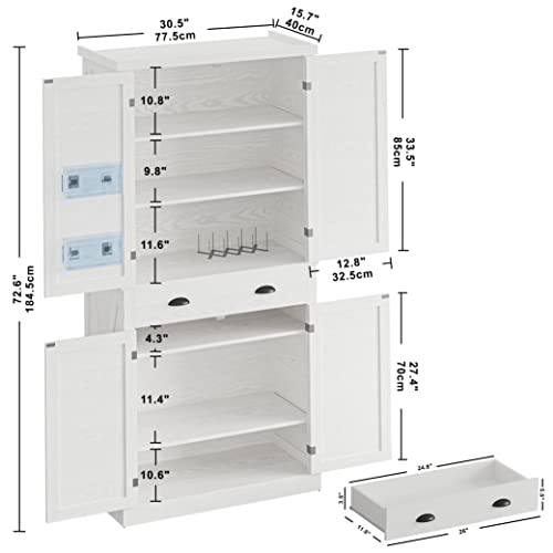 Kitchen Pantry Storage Cabinet, 72.6" H Cupboard, White - view 3