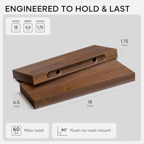 18 Inch Floating Shelves, High-End Solid Pine Wood, Set of 3 - view 2