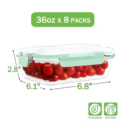 8-Pack 36oz Large Glass Meal Prep Containers with Leak Proof Snap-Lock Lids - view 2
