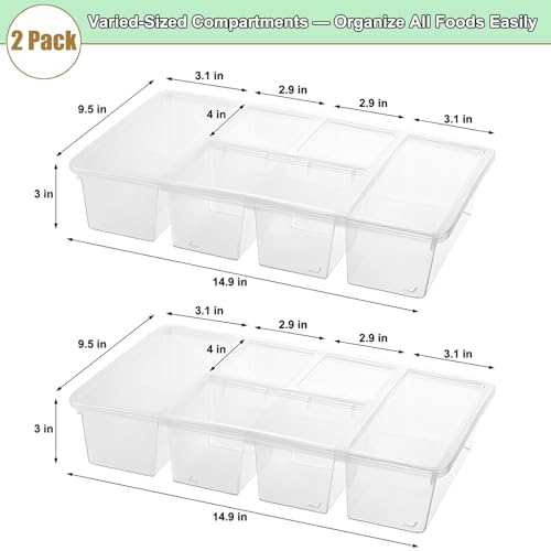 2 Pack Divided Veggie Tray with Lid, Salad Bar Containers for Fridge Organizer, 5 Compartment Snackle Box Container, Clear Plastic Food Storage & Seving for Fruit, Vegetable, Snack, Meal Prep - view 2