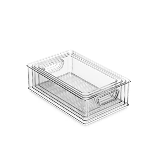 Set Of 16 Refrigerator Organizer Bins - Plastic Pantry Organization and Storage Baskets - Stackable Food Fridge Organizers with Cutout Handles for Freezer, Kitchen, Countertops, Cabinets - view 2