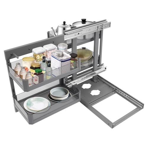 Blind Corner Cabinet Organizer,2 Tiers 14.57"Cabinet Pull-out Organizer
