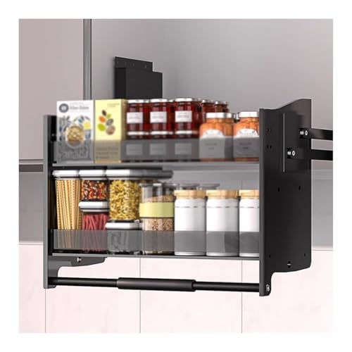 2-Tier Pull Out Kitchen Organizer - Heavy Duty Aluminum Alloy Shelf, 30KG Capacity, Space-Saving Storage Solution for 400mm Cabinets, Easy Access Kitchen Storage System