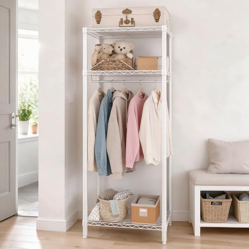 Heavy Duty Freestanding Clothes Rack, White, Mini 3 Layers