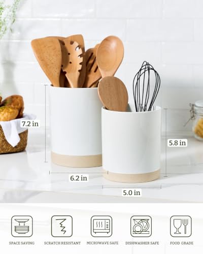 Ceramic Utensil Holder, 7.2"+5.8", Set of 2, White - view 4