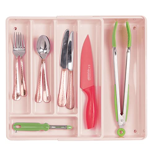 Adjustable, Expandable Plastic Kitchen Cabinet Drawer Storage Organizer Tray - for Storing Organizing Cutlery, Spoons, Cooking Utensils, Gadgets - Light Pink/Blush - view 5