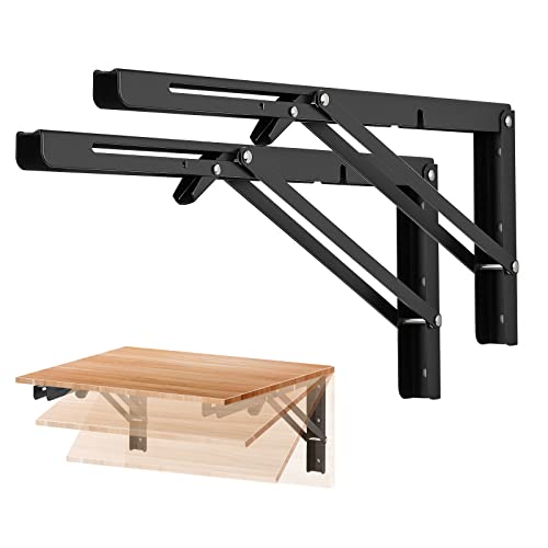 Matte Black Folding Shelf Brackets, 16 Inch, 2 Pack