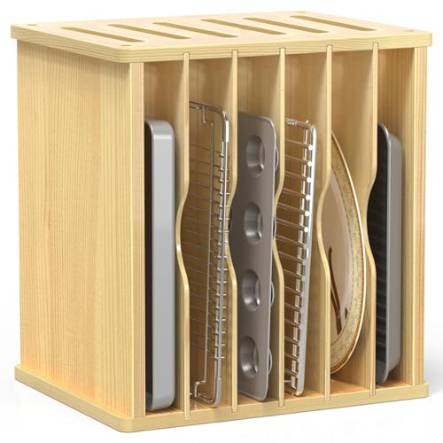 7 Tier Wood Tray Dividers for Cabinets, Cookie Sheet Organizer for Cabinet
