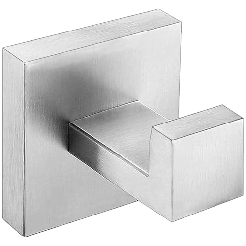 Towel Hook Stainless Steel Bathroom Rustproof Clothes Towel Coat Hook Wall Mounted Square Toilet Kitchen, Heavy Duty Door Hanger, 1 Pack, Brushed Nickel
