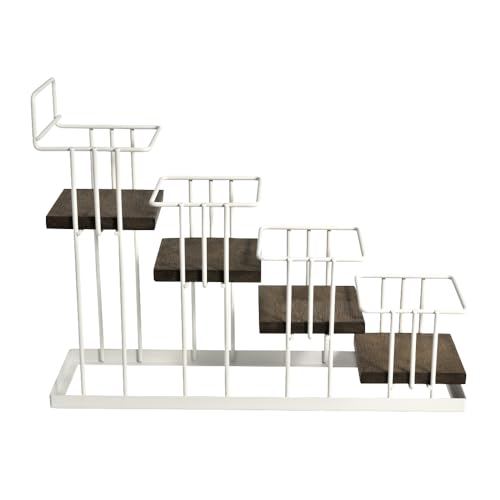 Syrup Bottle Holder Rack, Rustic Wood and White Metal Wire 4 Tier Syrup, Wine, Dressing Bottle Countertop Display Storage Stand for Kitchen Coffee Bar- MK816B - view 7