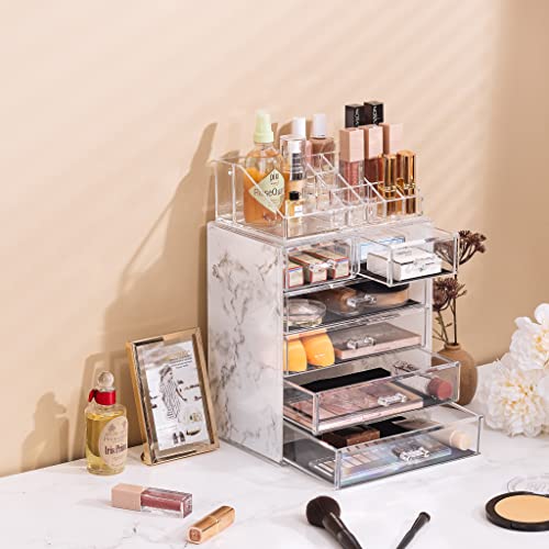 Makeup Organizer, 6-Drawer Acrylic 2-Piece Set (Marble Print) - view 5