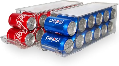 Soda Can Organizer with Lids, Stackable Soda Can Dispenser for Refrigerator, Clear Can Holder Organization and Storage Bins for Fridge, Kitchen, Countertop, Drink Pantry Organizers, Holds 12 Cans Each - view 6