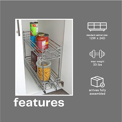 Glidez 2‑Tier Multipurpose Chrome‑Plated Steel Pull‑Out/Slide‑Out Under Cabinet Organizer, Chrome Finish - view 5