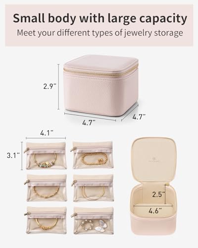 Travel Jewelry Case with 6 Clear Velvet Zipper Pouches,Pink - view 3