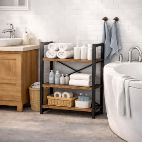 Small Bookshelf for Small Spaces, 3-Tier Industrial Bookcase with Metal Frame and Wood Shelves, Narrow Storage Shelf for Living Room, Bedroom, Apartment - view 2