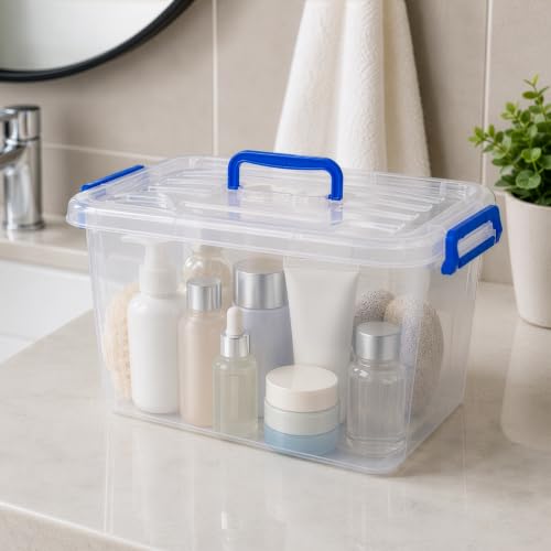 Plastic Organizer Box Set - 6 Pack Stackable Clear Totes with Snap Handles, Latching Lid, Transparent Containers for Home, Garage, Closet, Office Organization - Durable Storage Solution - view 2